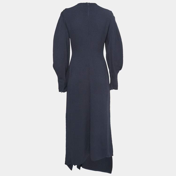 Pre Owned Victoria Beckham Navy Blue Crepe Full Sleeve Slit Detail Maxi Dress M