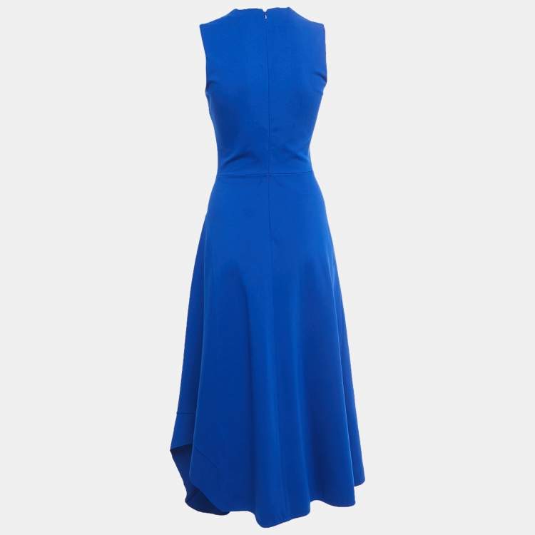 Pre Owned Victoria Beckham Blue Crepe Ruffled Sleeveless Midi Dress M
