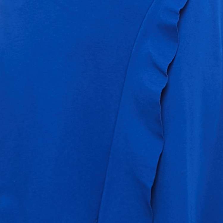 Pre Owned Victoria Beckham Blue Crepe Ruffled Sleeveless Midi Dress M