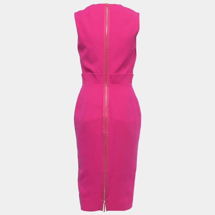 Victoria Beckham Pink Silk u0026 Wool Deep Neck Sleeveless Midi Dress M  Victoria Beckham | TLC