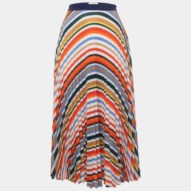 Pre Owned Victoria Beckham Multicolor Striped Knit Pleated Midi Skirt S