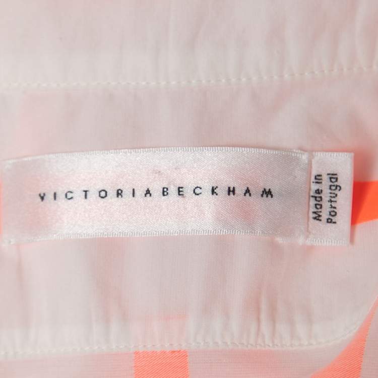 Pre Owned Victoria Beckham White/Orange Striped Cotton Oversized Shirt L
