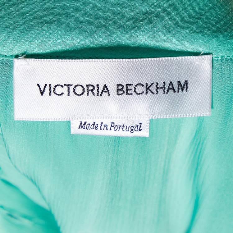Pre Owned Victoria Beckham Green Silk Lame Ruffled Top S