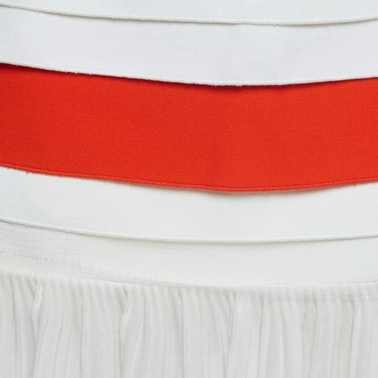 Pre Owned Victoria Beckham Off-White/Orange Cotton Tiered Mini Skirt S