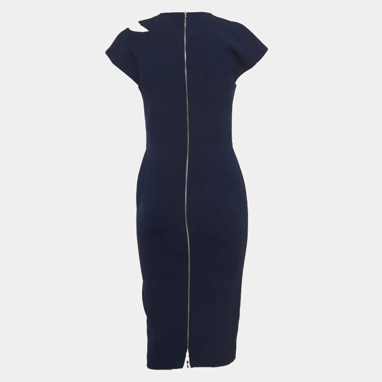 Pre Owned Victoria Beckham Navy Blue Silk Blend Cut Out Detail Sheath Dress M
