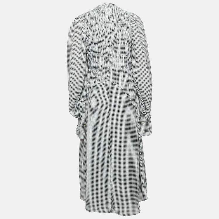 Pre Owned Victoria Beckham Black/White Gingham Crepe Shirred Seersucker Midi Dress s