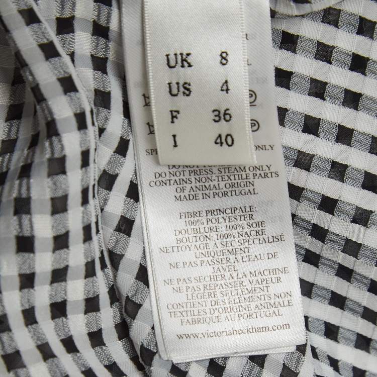 Pre Owned Victoria Beckham Black/White Gingham Crepe Shirred Seersucker Midi Dress s
