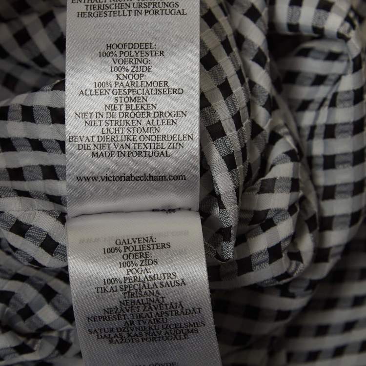 Pre Owned Victoria Beckham Black/White Gingham Crepe Shirred Seersucker Midi Dress s