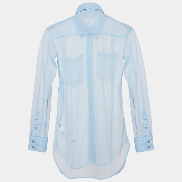 Pre Owned Victoria Beckham Blue Sheer Nylon Buttoned Full Sleeve Shirt S