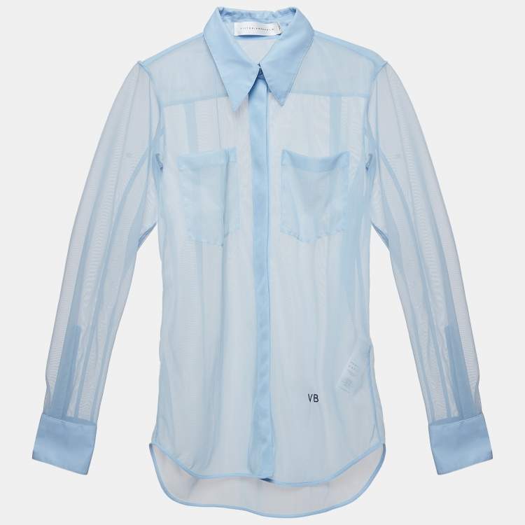 Pre Owned Victoria Beckham Blue Sheer Nylon Buttoned Full Sleeve Shirt S