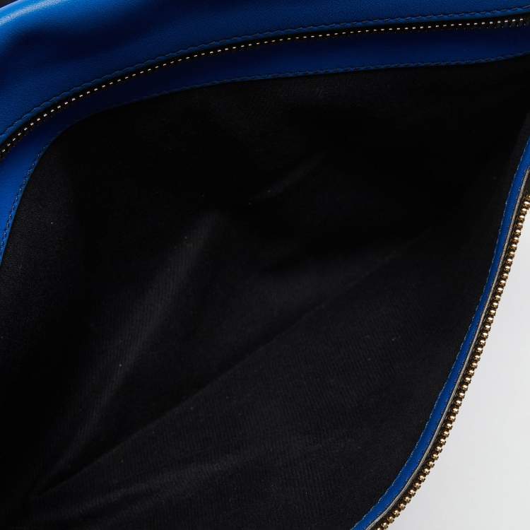 Pre Owned Victoria Beckham Blue Laser Cut Leather Large Zip Pouch