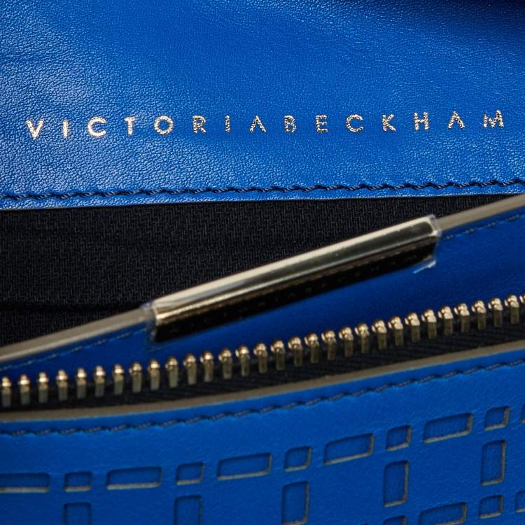 Pre Owned Victoria Beckham Blue Laser Cut Leather Large Zip Pouch