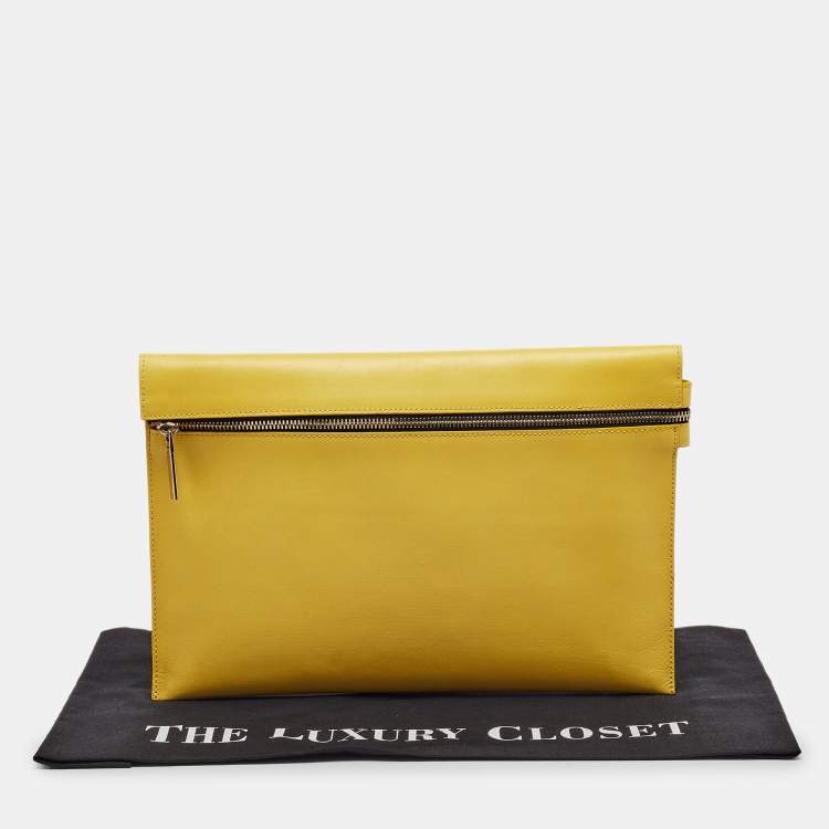 Pre Owned Victoria Beckham Yellow Leather Zip Pouch