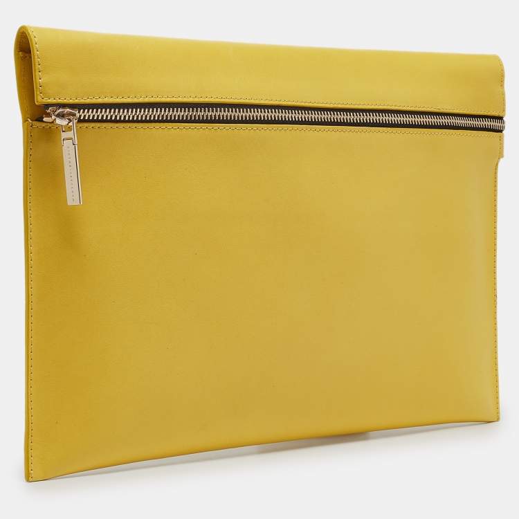Pre Owned Victoria Beckham Yellow Leather Zip Pouch