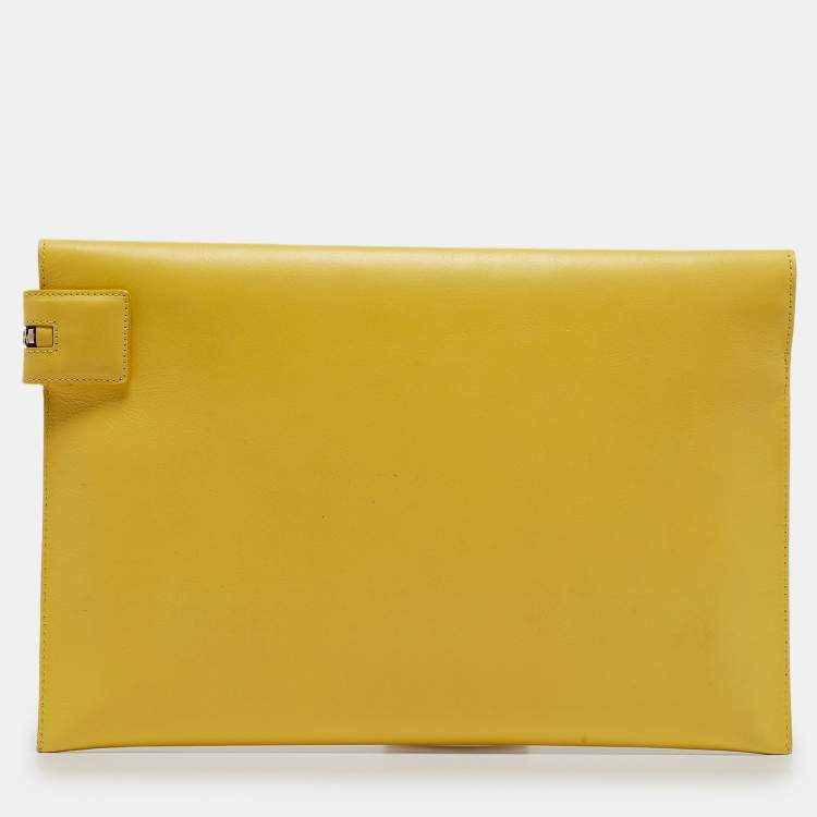 Pre Owned Victoria Beckham Yellow Leather Zip Pouch