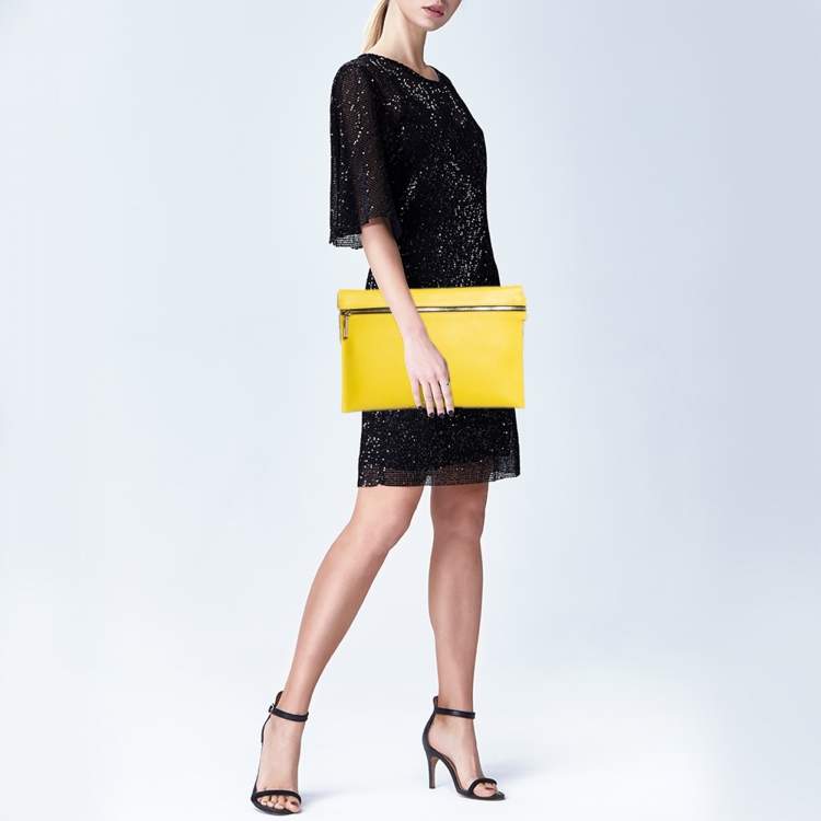 Pre Owned Victoria Beckham Yellow Leather Zip Pouch
