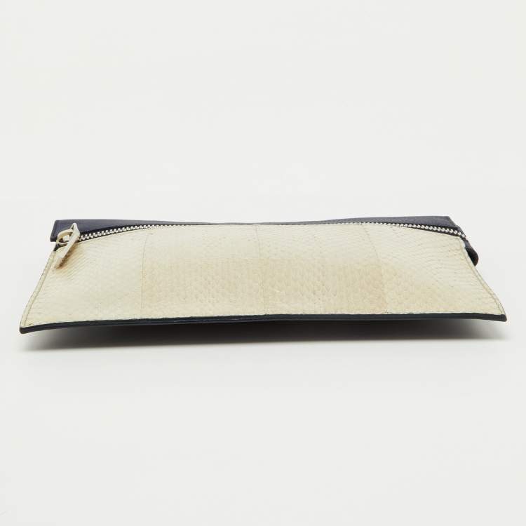 Pre Owned Victoria Beckham Navy Blue/White Python Small Zip Pouch