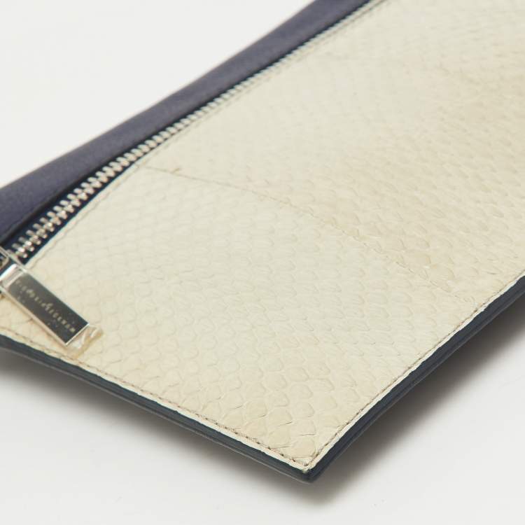 Pre Owned Victoria Beckham Navy Blue/White Python Small Zip Pouch