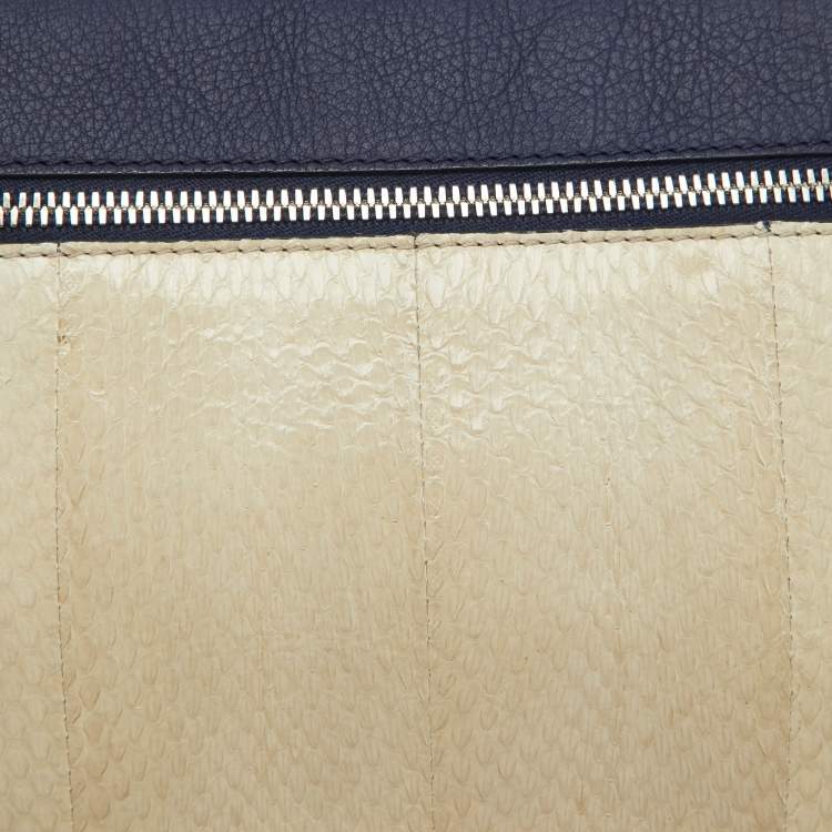 Pre Owned Victoria Beckham Navy Blue/White Python Small Zip Pouch