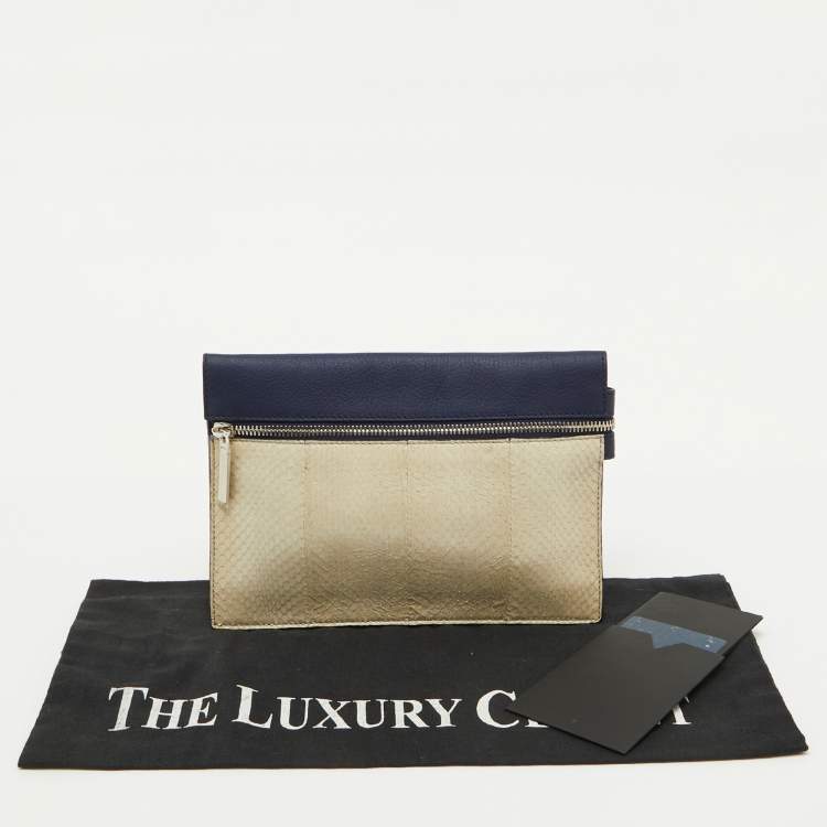 Pre Owned Victoria Beckham Navy Blue/White Python Small Zip Pouch