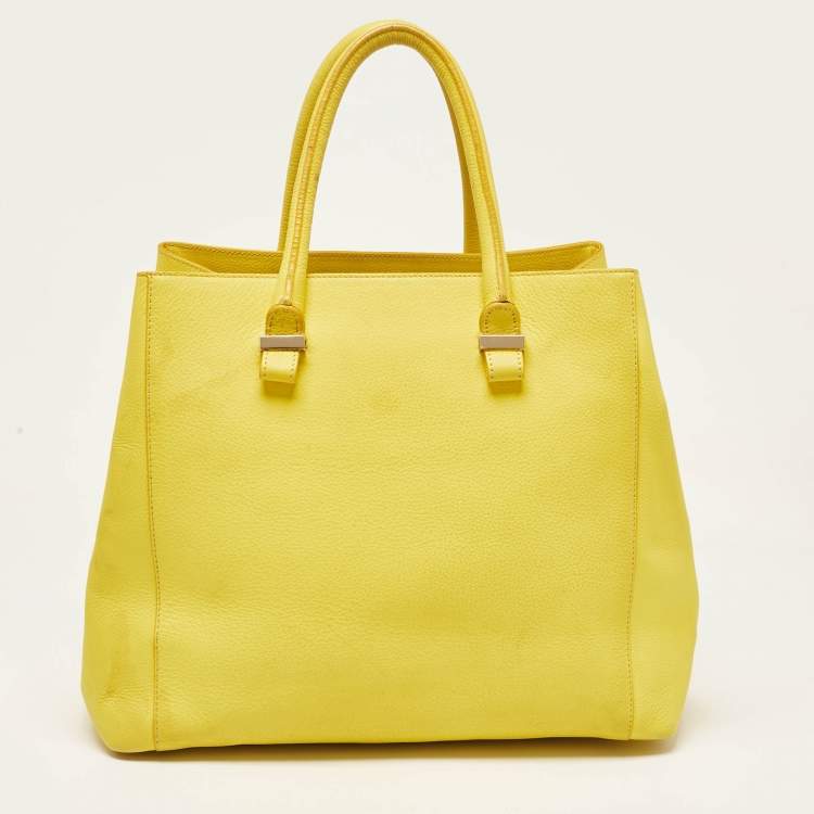 Pre Owned Victoria Beckham Yellow Grained Leather Quincy Tote