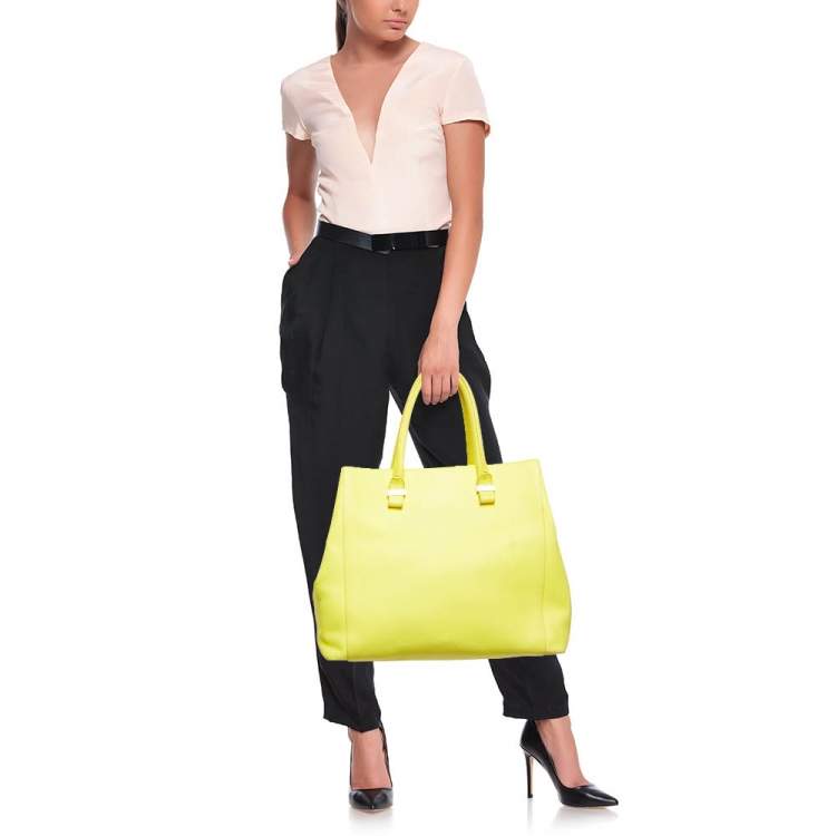 Pre Owned Victoria Beckham Yellow Grained Leather Quincy Tote
