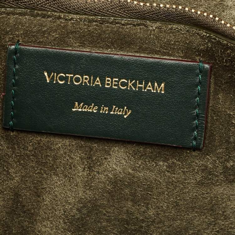 Pre Owned Victoria Beckham Dark Green Croc Embossed Leather Puffy Chain Flap Bag