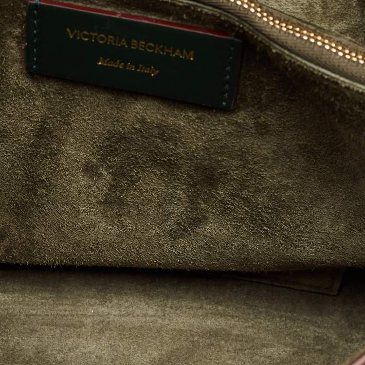 Pre Owned Victoria Beckham Dark Green Croc Embossed Leather Puffy Chain Flap Bag