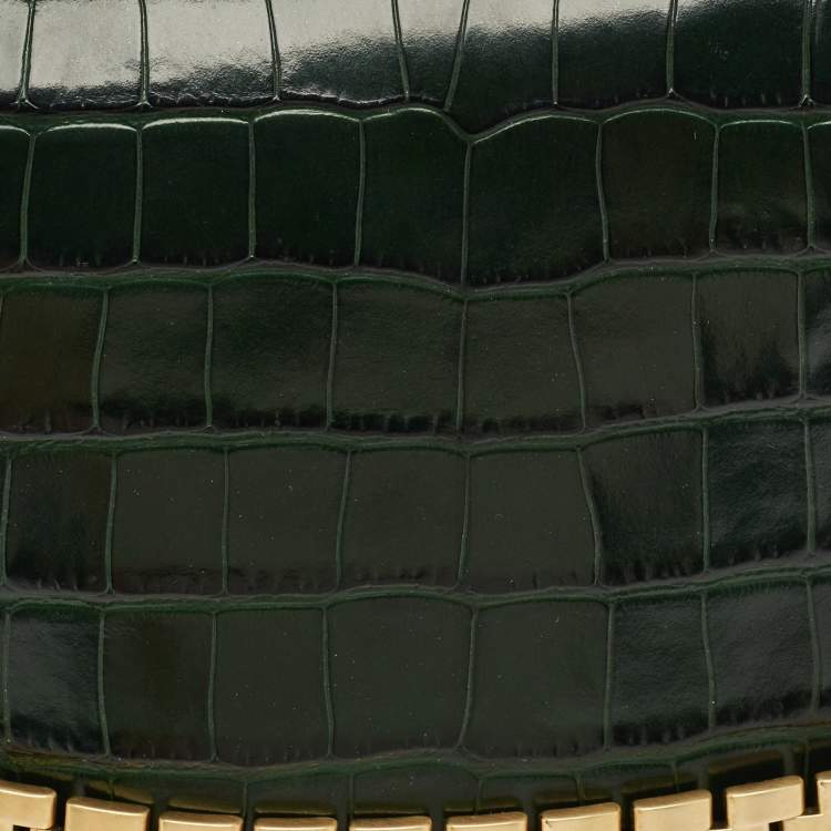 Pre Owned Victoria Beckham Dark Green Croc Embossed Leather Puffy Chain Flap Bag