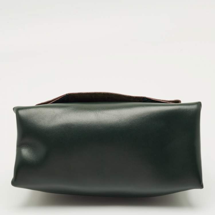 Pre Owned Victoria Beckham Dark Green Croc Embossed Leather Puffy Chain Flap Bag