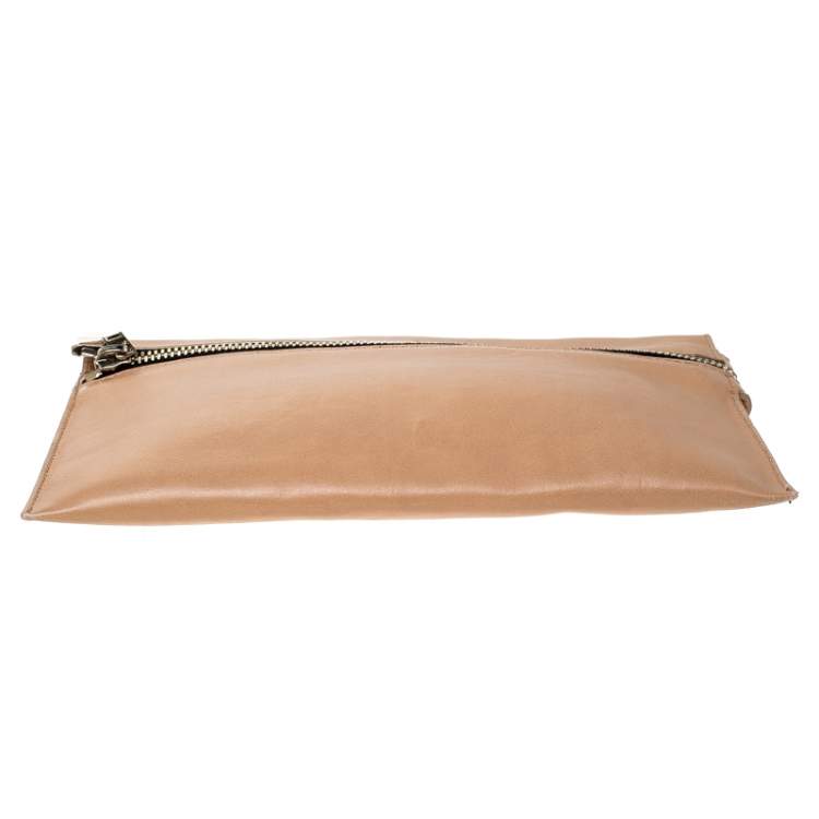 Pre Owned Victoria Beckham Peach Orange Leather Zip Clutch