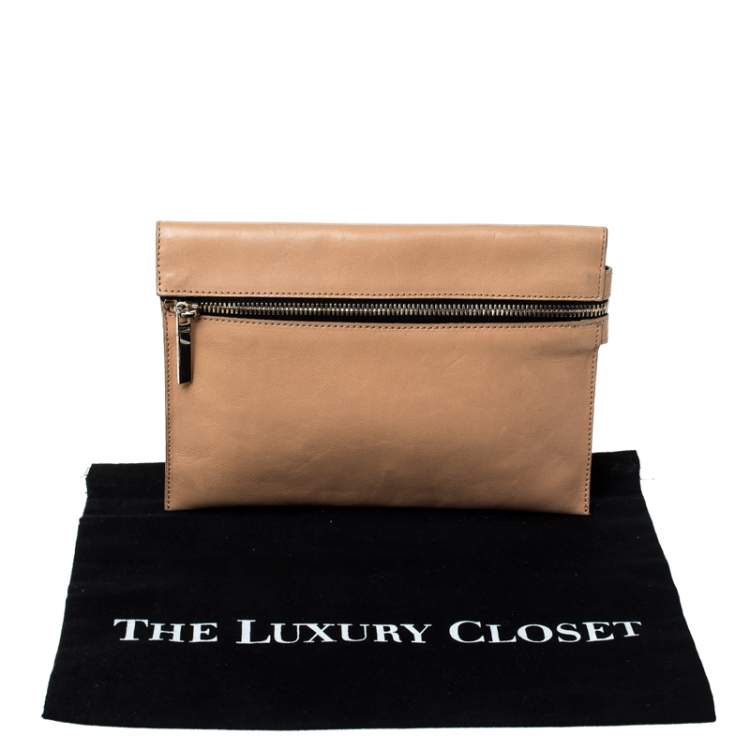Pre Owned Victoria Beckham Peach Orange Leather Zip Clutch
