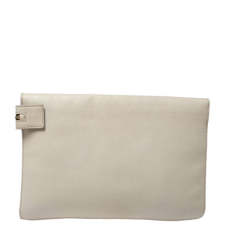 مملوكة مسبقًا Victoria Beckham Ivory Leather and Python Zipper Clutch