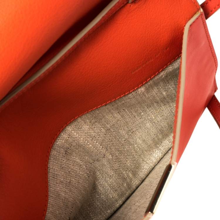 Pre Owned Victoria Beckham Coral Orange Leather Zipped Flap Shoulder Bag
