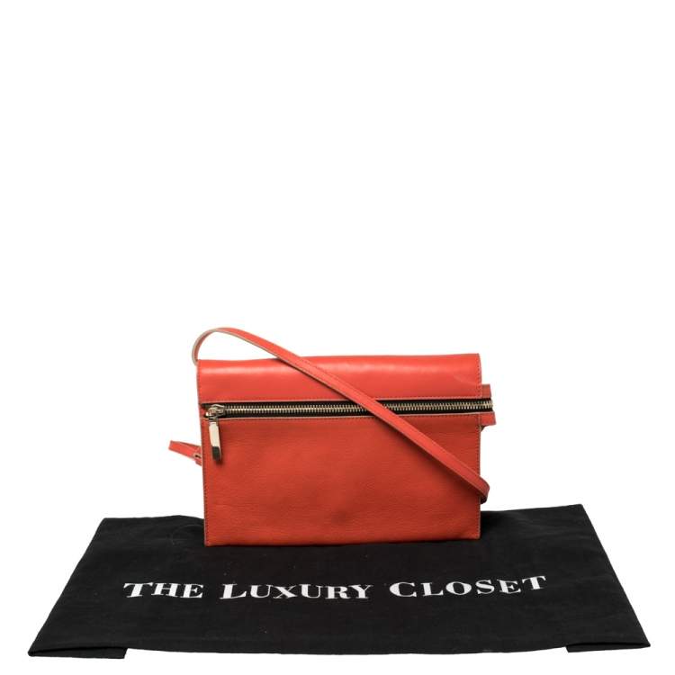 Pre Owned Victoria Beckham Coral Orange Leather Zipped Flap Shoulder Bag