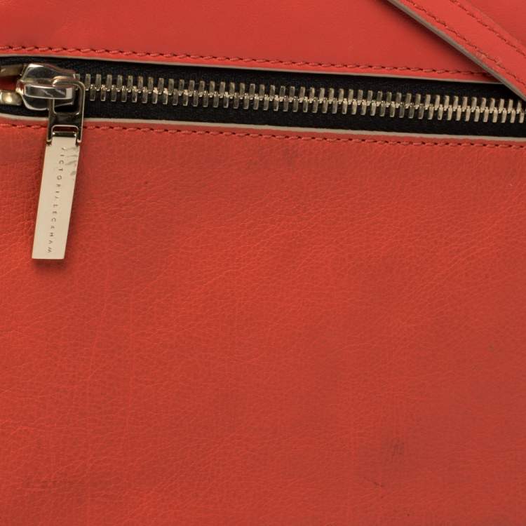 Pre Owned Victoria Beckham Coral Orange Leather Zipped Flap Shoulder Bag