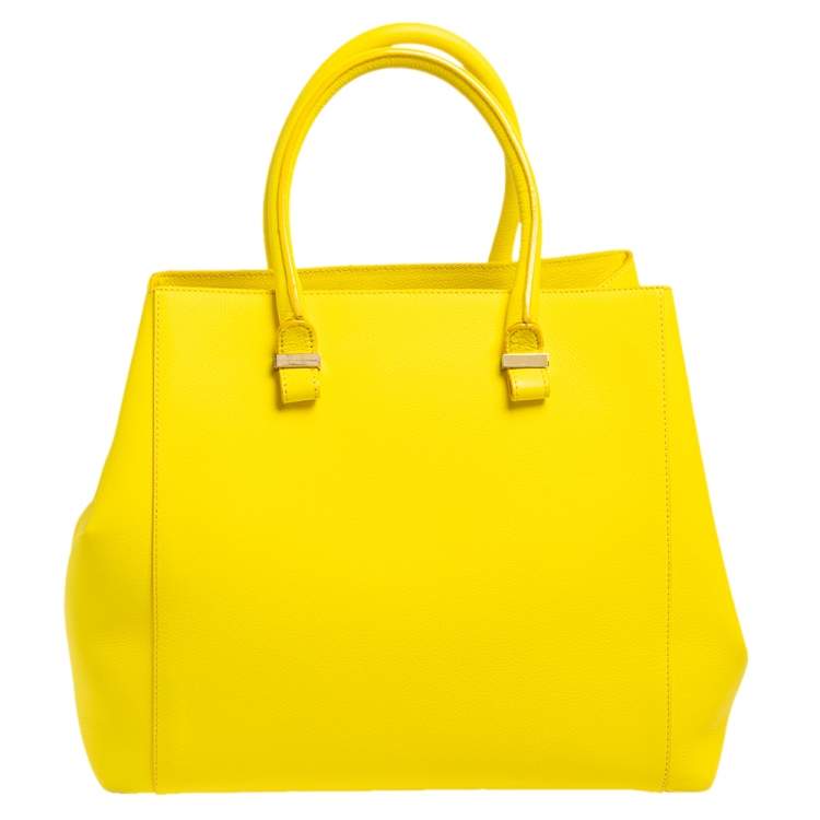 Pre Owned Victoria Beckham Yellow Grained Leather Quincy Tote