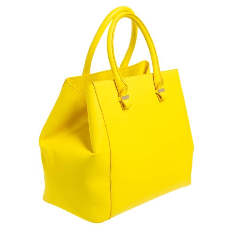 Pre Owned Victoria Beckham Yellow Grained Leather Quincy Tote
