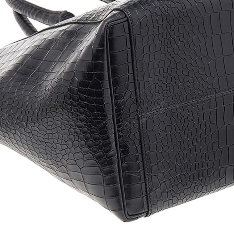 مملوكة مسبقًا Victoria Beckham Black Croc Embossed Leather Quincy Tote