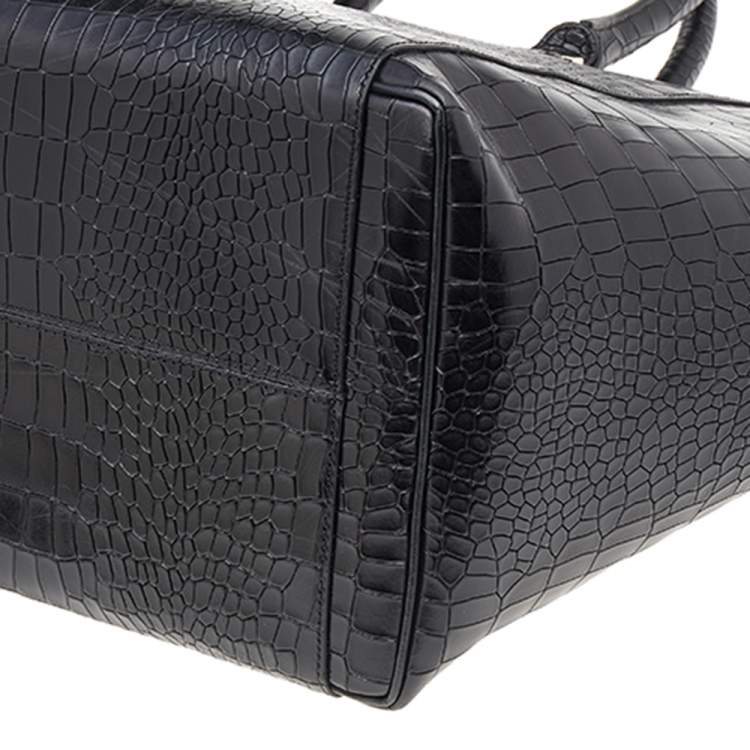 مملوكة مسبقًا Victoria Beckham Black Croc Embossed Leather Quincy Tote