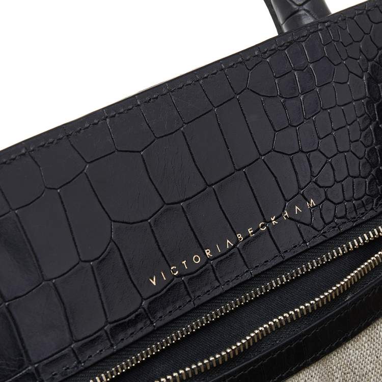 مملوكة مسبقًا Victoria Beckham Black Croc Embossed Leather Quincy Tote
