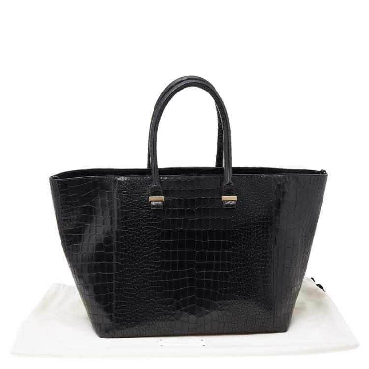 مملوكة مسبقًا Victoria Beckham Black Croc Embossed Leather Quincy Tote