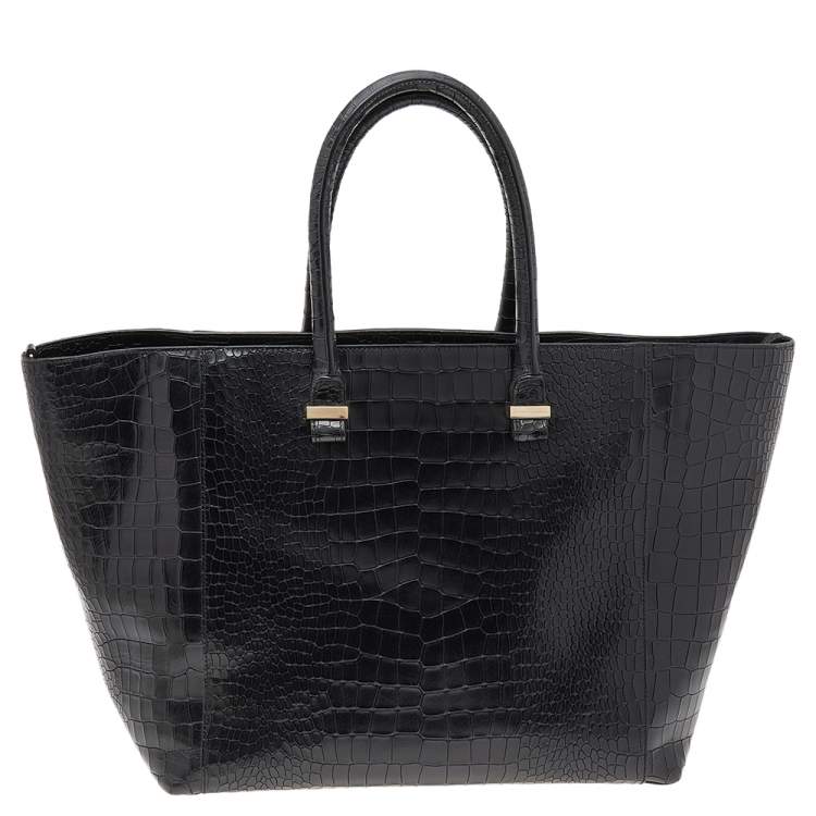 مملوكة مسبقًا Victoria Beckham Black Croc Embossed Leather Quincy Tote
