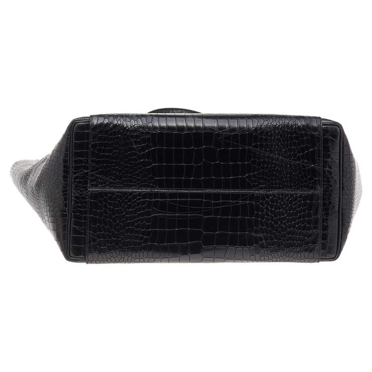 مملوكة مسبقًا Victoria Beckham Black Croc Embossed Leather Quincy Tote