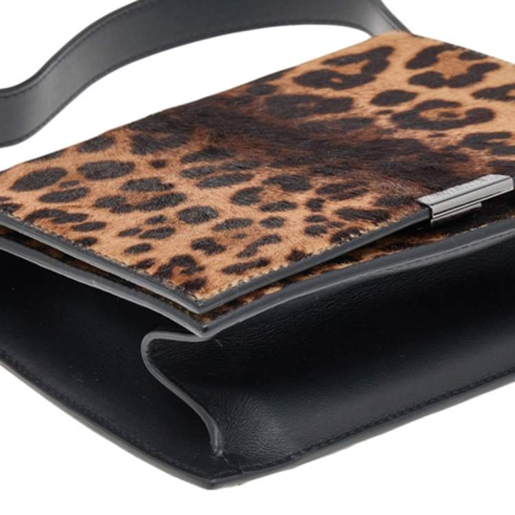 Pre Owned Victoria Beckham Brown/Black Leopard Print Calf Hair and Leather Mini Shoulder Bag