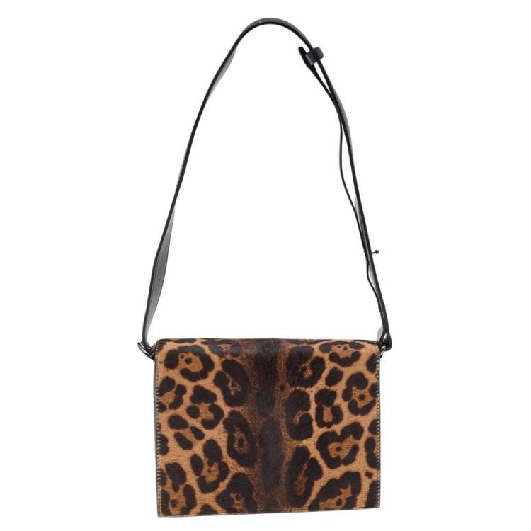 Pre Owned Victoria Beckham Brown/Black Leopard Print Calf Hair and Leather Mini Shoulder Bag