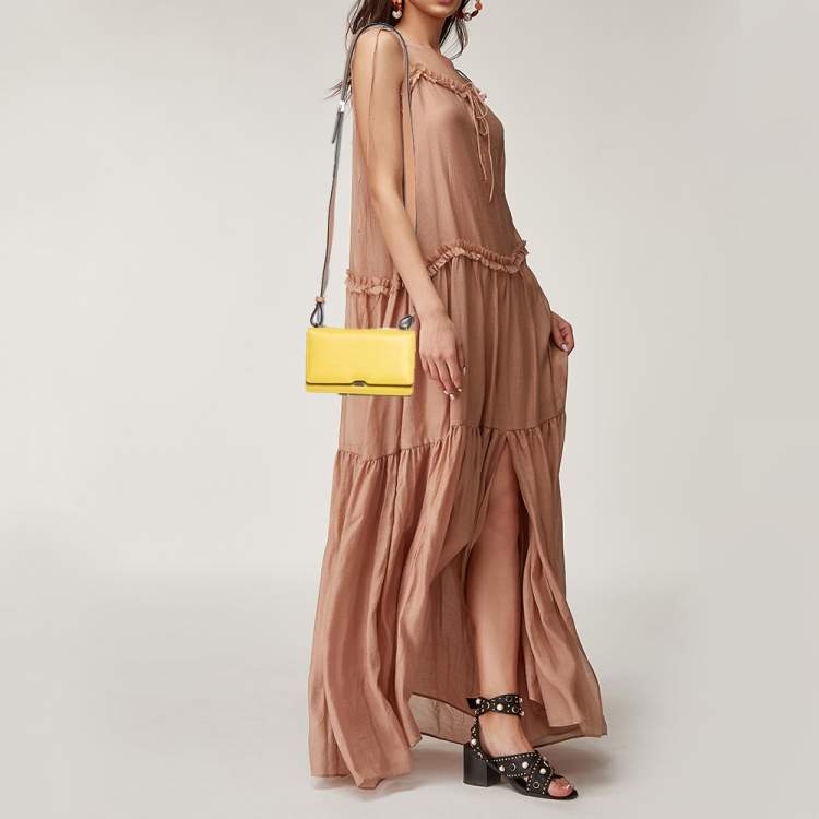 Pre Owned Victoria Beckham Yellow/Beige Leather Flap Shoulder Bag