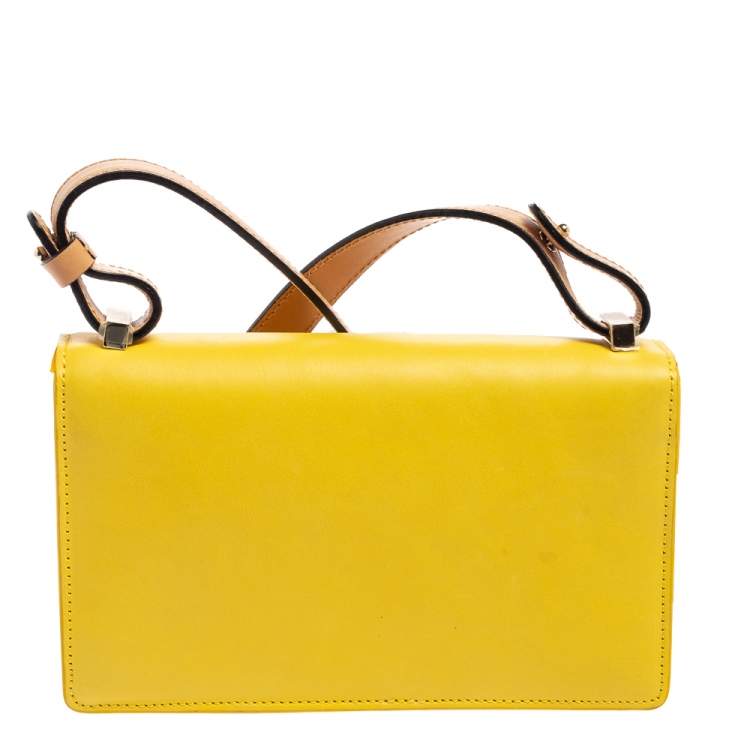 Pre Owned Victoria Beckham Yellow/Beige Leather Flap Shoulder Bag