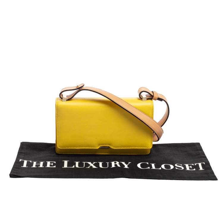 Pre Owned Victoria Beckham Yellow/Beige Leather Flap Shoulder Bag