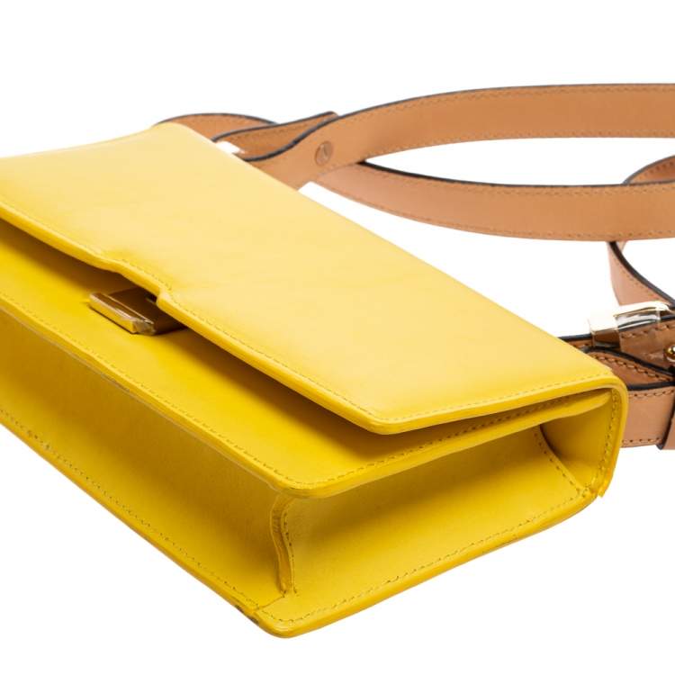 Pre Owned Victoria Beckham Yellow/Beige Leather Flap Shoulder Bag